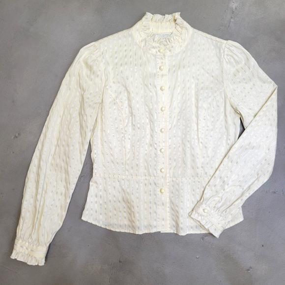 ITALIAN FABRIC Adorable Stripe Peplum Blouse with Pearl Buttons Size M - Picture 1 of 11